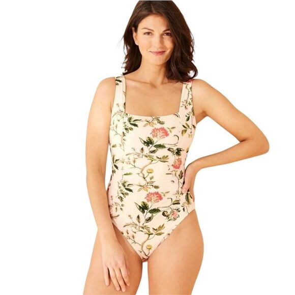 Shade & Shore Other - Shade And Shore Women’s White Floral One Piece Swimsuit Tummy Control Sz L NWT